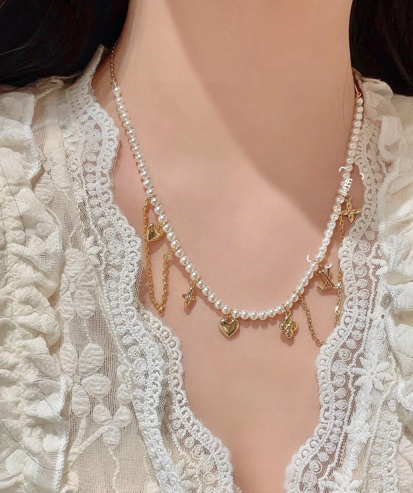 Louis Vuitton Pearl and Gold Charm Necklace